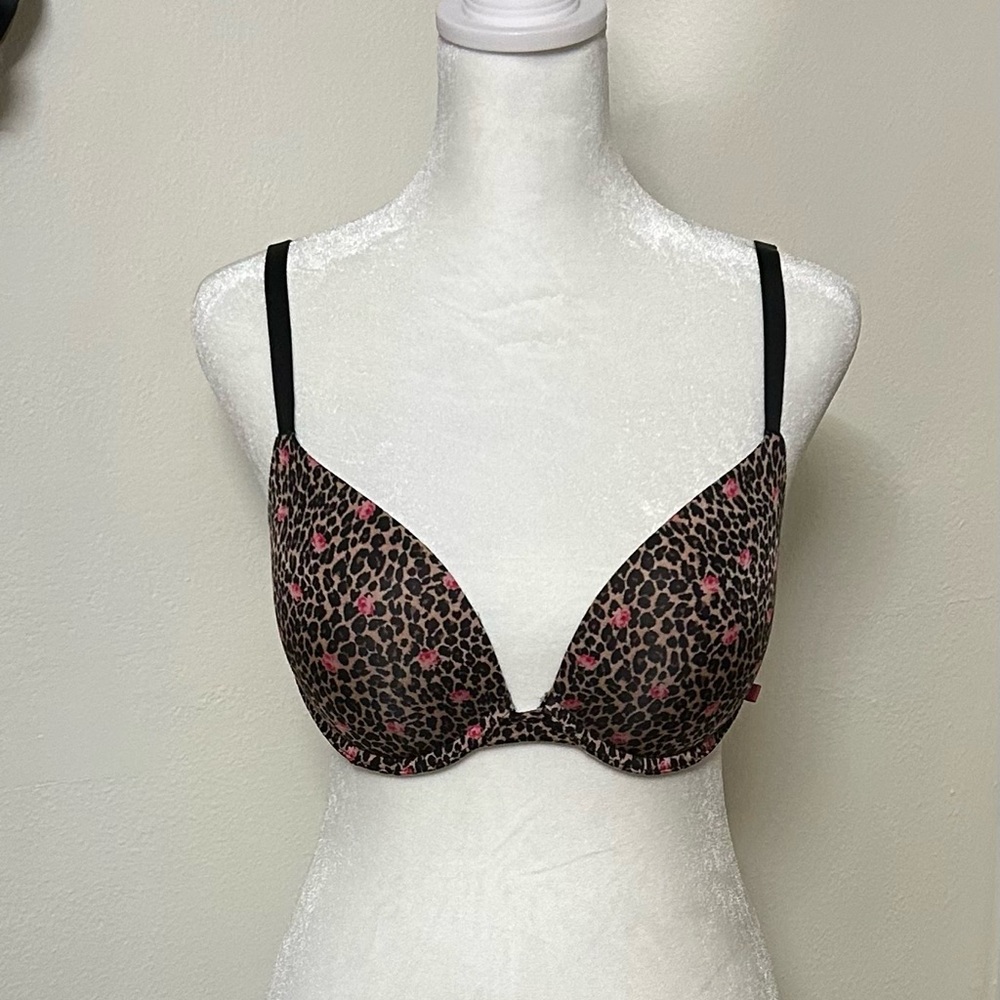 Victoria's Secret Leopard Print Push Up Bra With Rose Detail